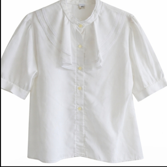 Erica | 90's Vintage White Cotton Collar Frill Feminine Blouse - Picture 7 of 10